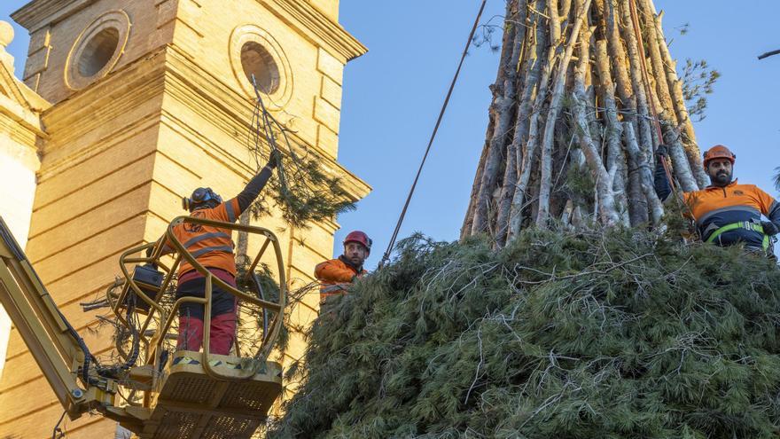 Así avanza el montaje de la monumental hoguera de Canals