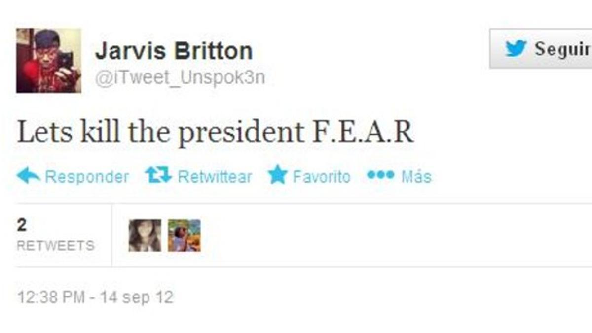 Tuit del joven que amenazó de muerte al presidente Obama