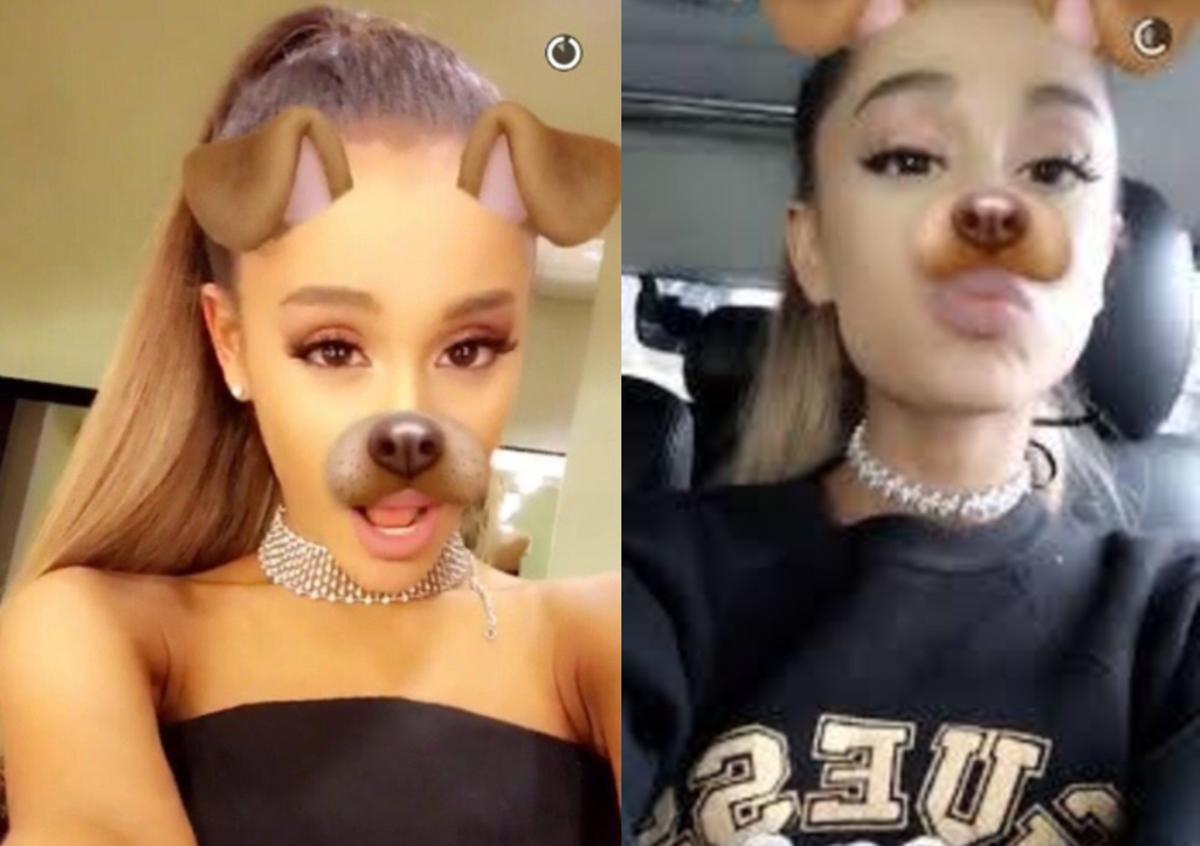 Ariana Grande, una de las cantantes que más compartió sus fotos con el filtro del perro de Snapchat.