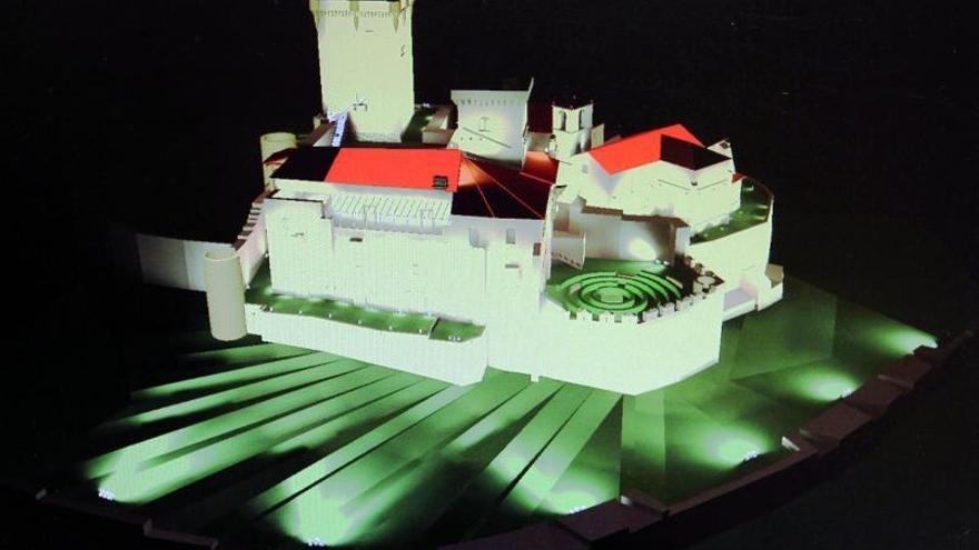 Recreación virtual de la iluminación de la fortaleza de Monterrei una vez remodelada que propone la Xunta.  // Iñaki Osorio