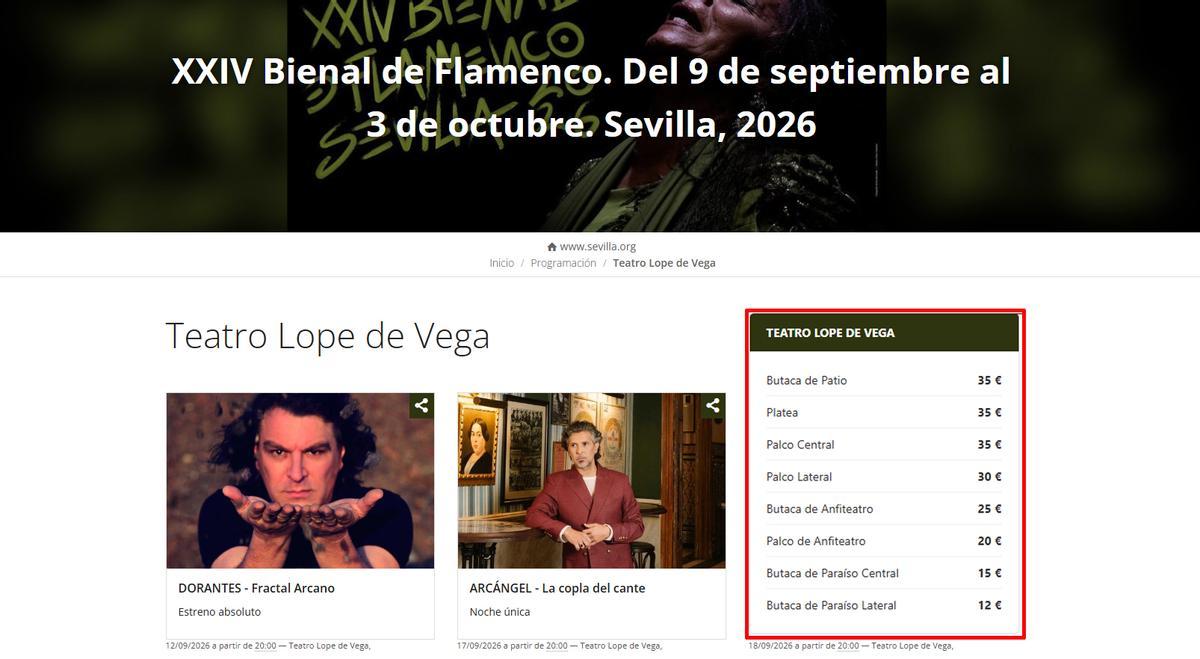 Venta de entradas Paraíso Teatro Lope de Vega.