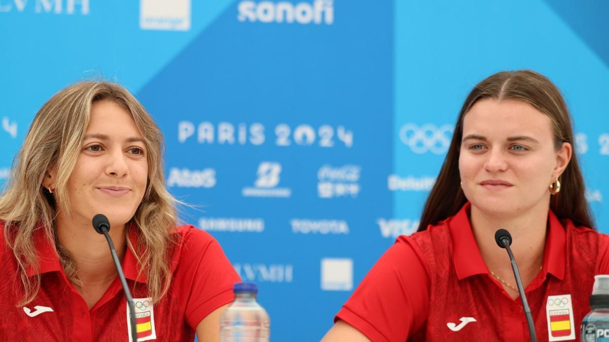 Tania Moreno y Daniela Álvarez, durante la rueda de prensa convocada por el equipo de cara a su participación en los Juegos Olímpicos de París