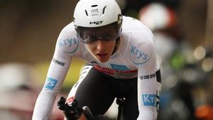 Cycling - Tour de France - Stage 20 - Lure to La Planche des Belles Filles - France - September 19, 2020. UAE Team Emirates rider Tadej Pogacar of Slovenia, wearing the white jersey for best young rider, in action. REUTERS/Stephane Mahe
