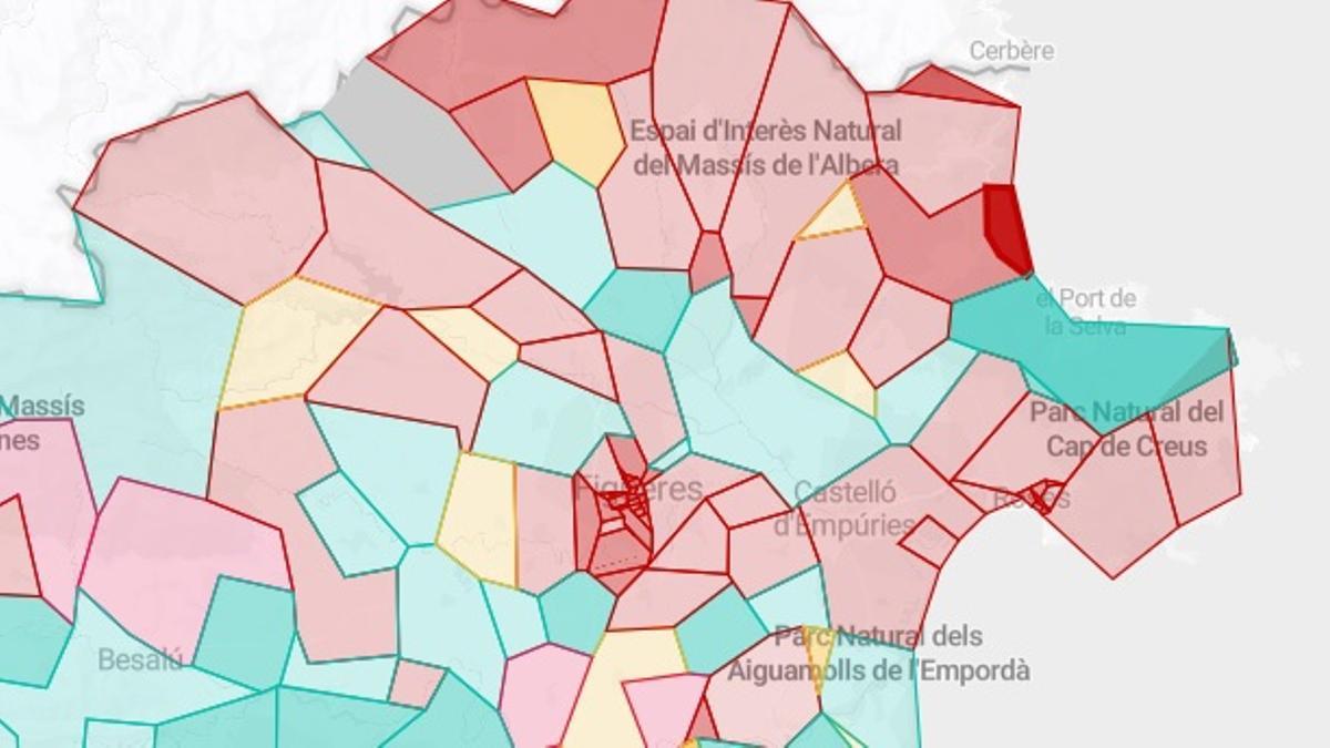Mapa interactiu els resultats electorals de totes les meses electorals de l'Alt Empordà.