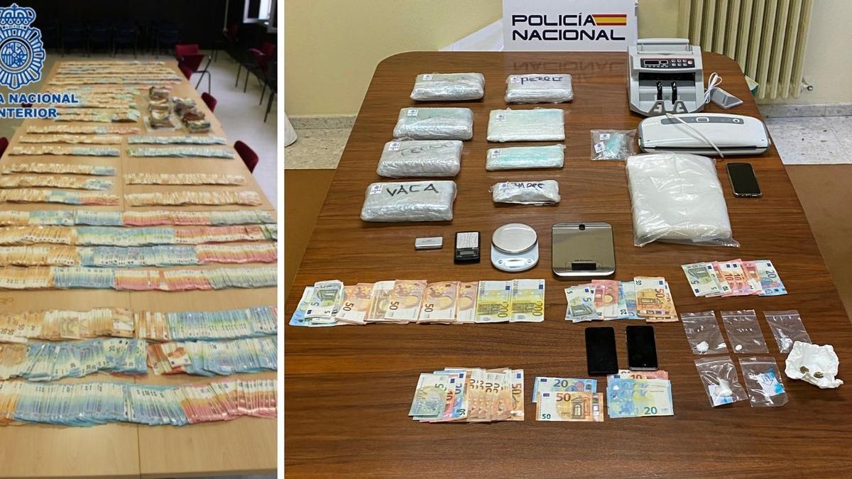 Una mesa llena con los 650.000 euros incautados en la operación, en la que además se impidió una entrega de 7,5 kilos de cocaína.