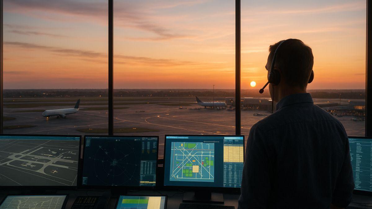 Un controlador aéreo supervisa el tráfico desde la torre de control, uno de los puestos más exigentes y mejor pagados de España.