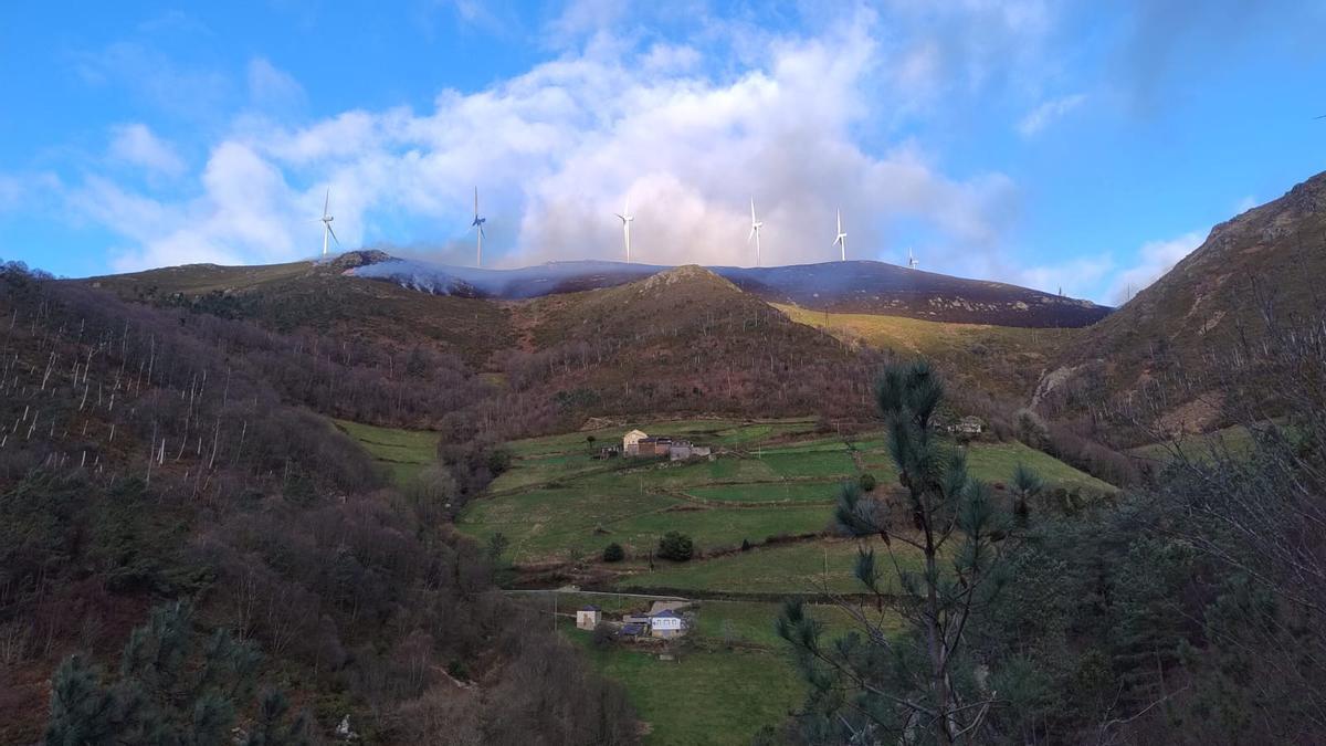 Zona quemada en el parque eólico de El Segredal.