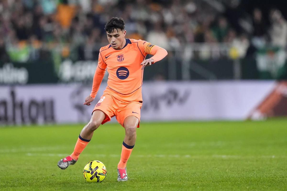 Pedri en el partido en La Cartuja de esta temporada ante el Betis.