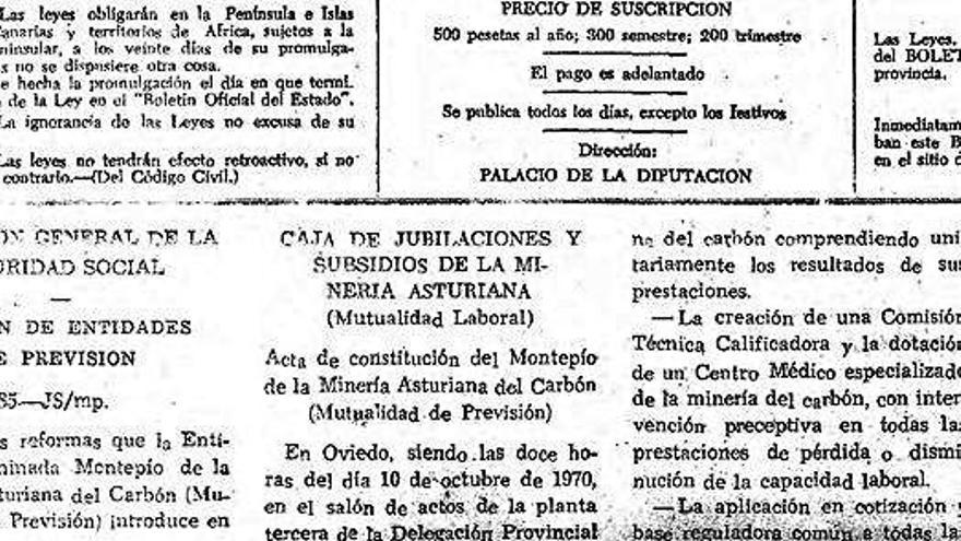 El extracto del boletín de 1970 en el que se publica la fundación del Montepío. Sobre estas líneas, la asamblea del pasado año.