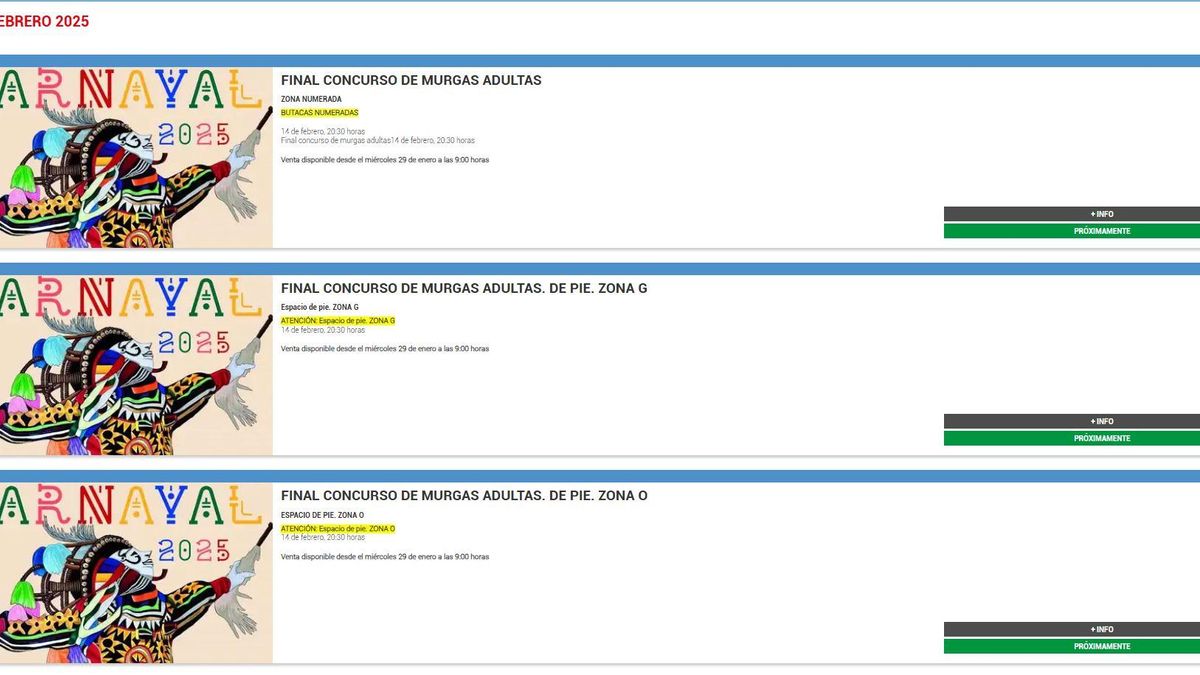 Venta de entradas de la final del concurso de murgas de Santa Cruz de Tenerife