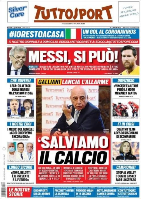 Portada TUTTOSPORT martes 7 abril 2020