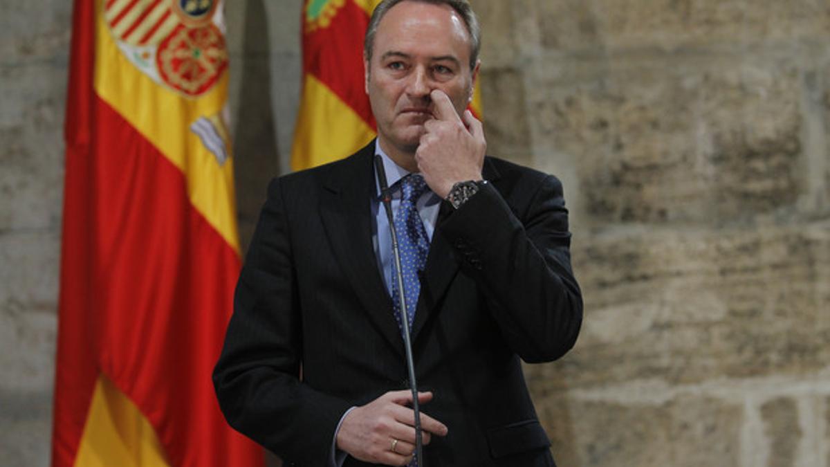 El presidente valenciano, Alberto Fabra, durante la rueda de prensa en la que ha valorado la absolución de Francisco Camps, este jueves.
