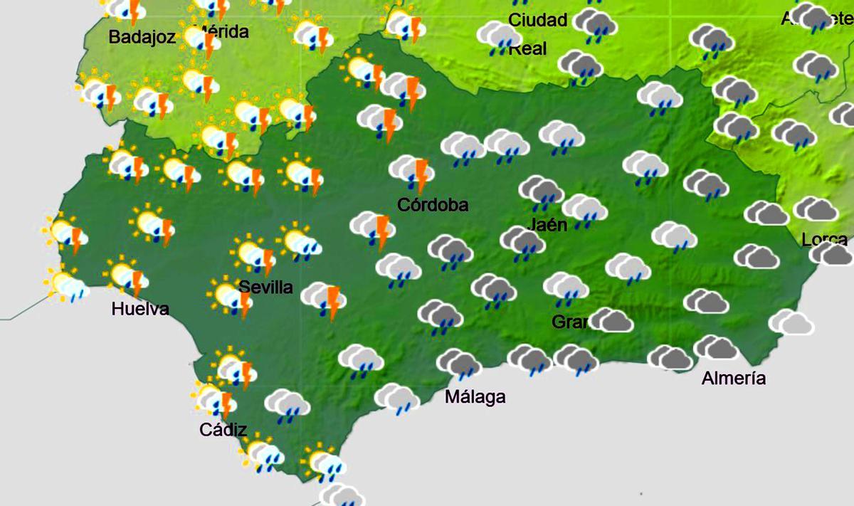 Previsión en Andalucía el miércoles 25 de febrero, día del frente.