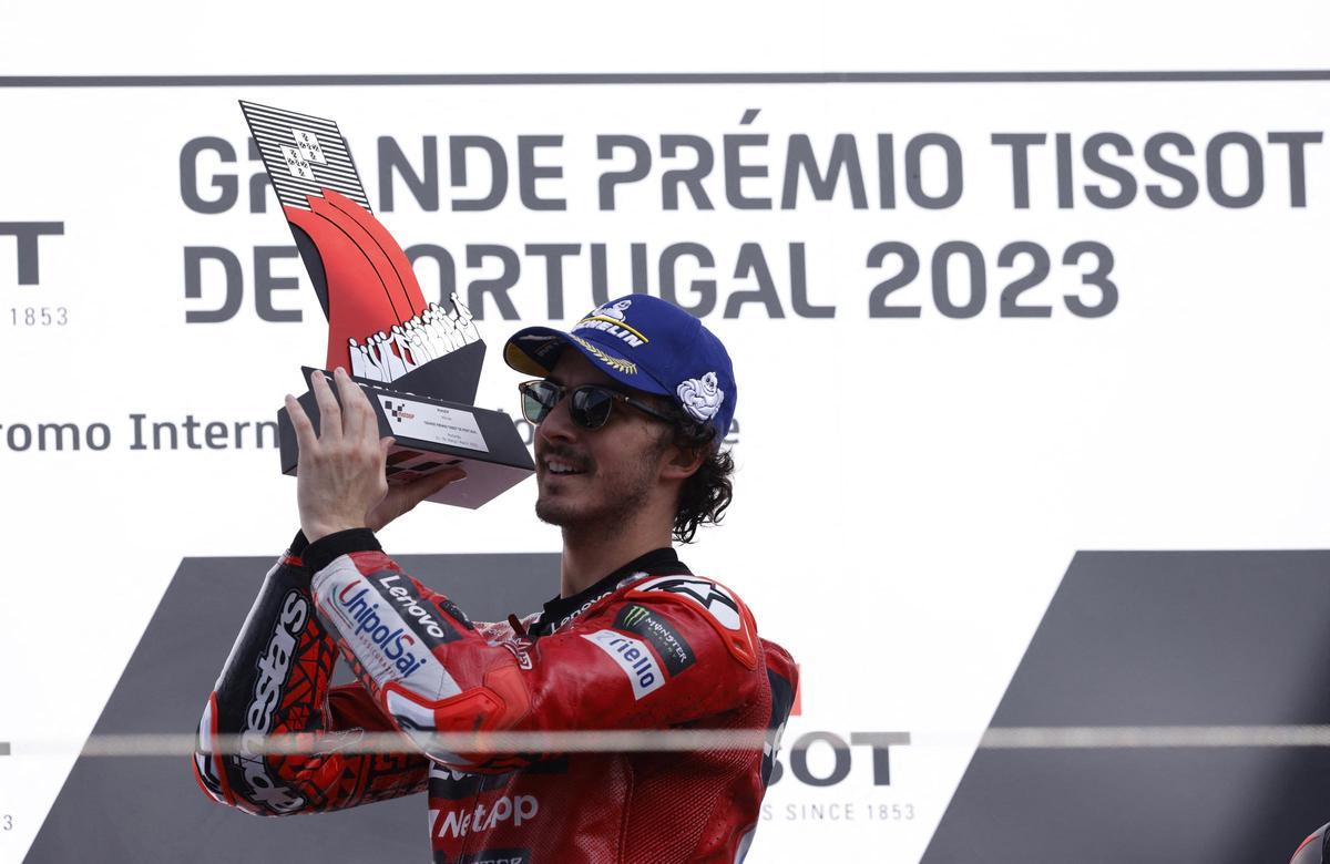 Francesco Bagnaia, ganador de Moto GP 2023 en el circuito de Portimao.