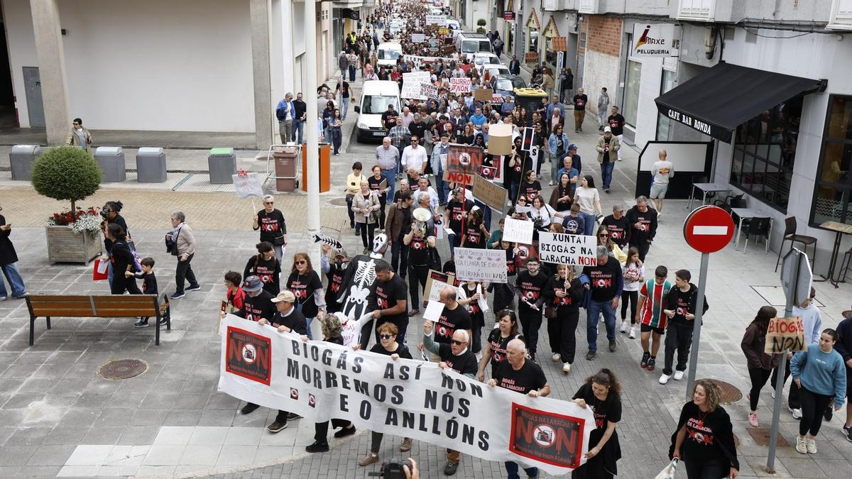 Participantes na manifestación que tivo lugar este sábado na Laracha.
