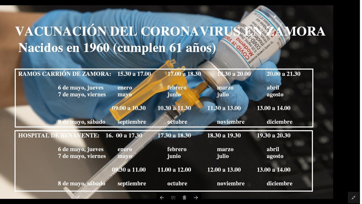 Vacunación de la quinta del 60 en Zamora y Benavente. Personas que cumplen 61 años