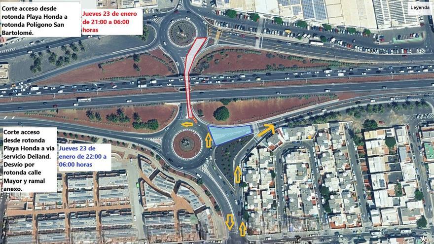 Las obras en el paso inferior cortan este jueves el tráfico en Playa Honda: horario y vías alternativas