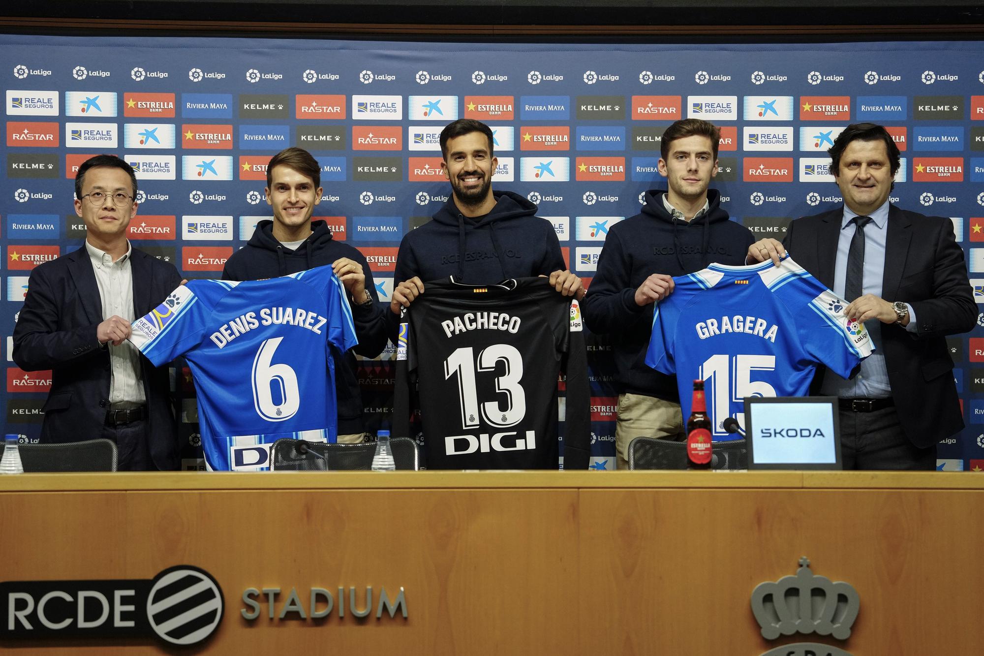 Presentación de Denis Suárez, Pacheco y Gragera, nuevos fichajes del Espanyol