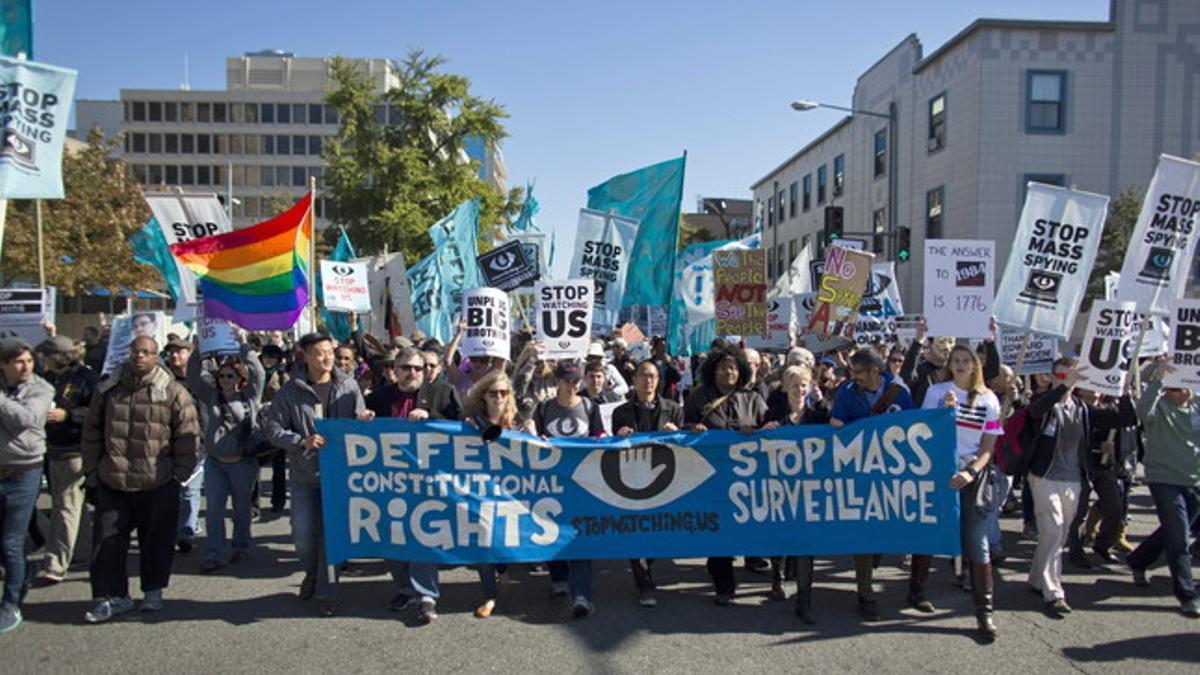 Protesta contra la política de espionajes de EEUU, en Washington.