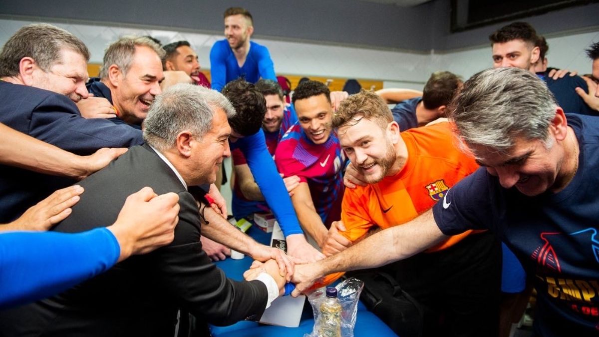 El Barça celebró la Copa del Rey con el presidente Joan Laporta