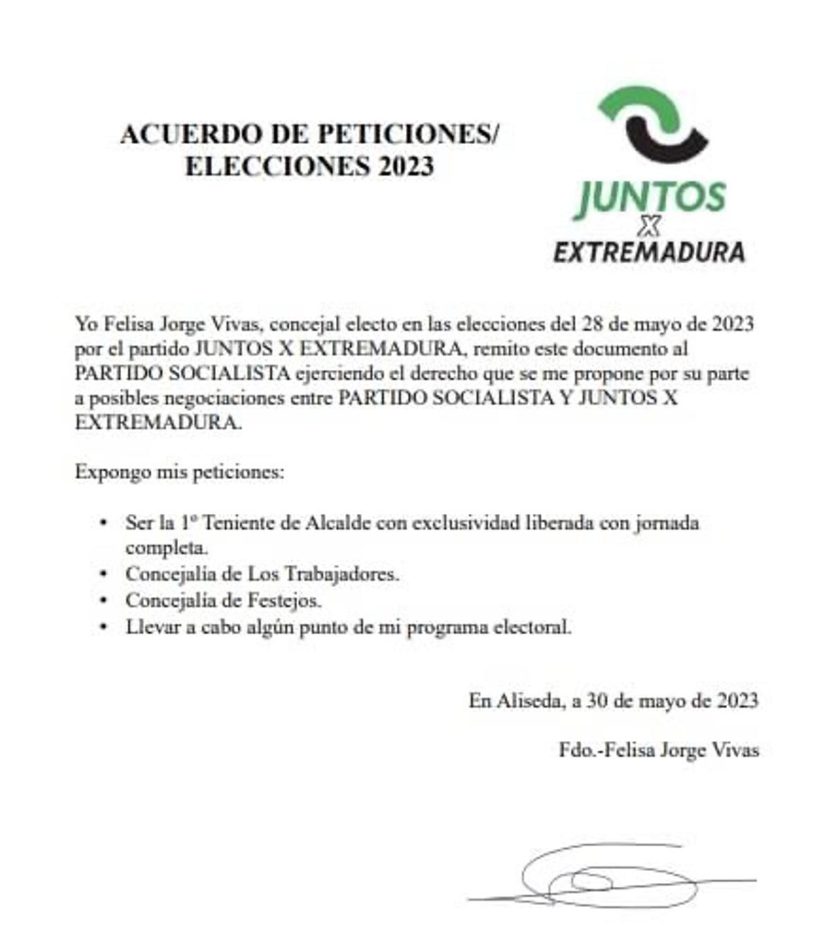 Pacto de JUEx con el PSOE en Aliseda.