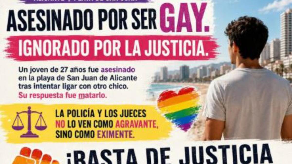 ‘Alicante Entiende’ pide justicia y asegura que el «joven asesinado en la playa San Juan» fue agredido por «ser gay»