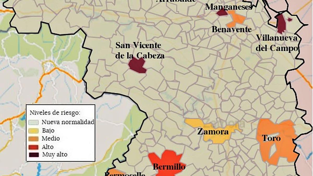 Los once municipios de Zamora que tienen algún contagio en los últimos 14 días.