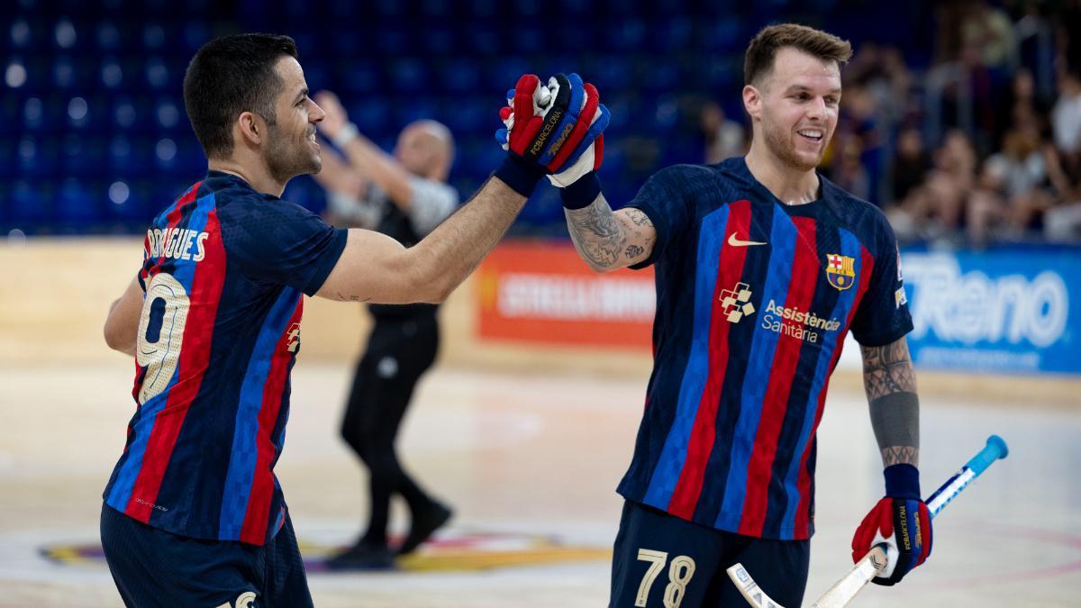 Helder Nunes y el trigoleador Joao Rodrigues, en el primer partido