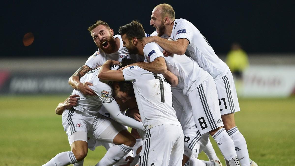 Los jugadores de Georgia celebran un tanto en la pasada Nations League.