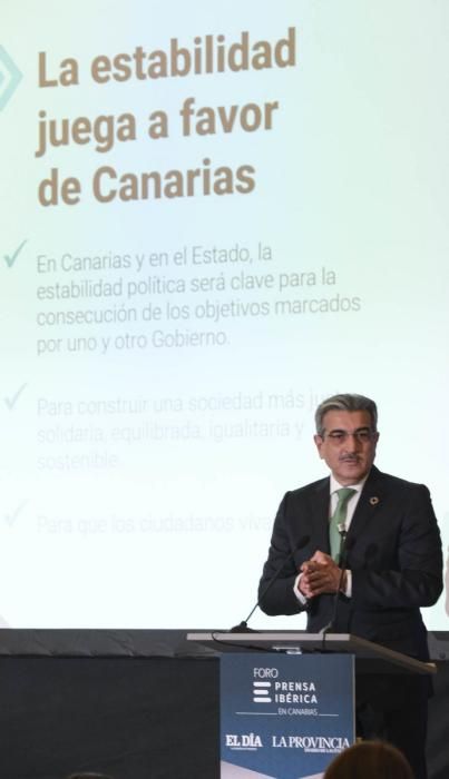 LAS PALMAS DE GRAN CANARIA. Foro Prensa Ibérica en Canarias, Vicepresidente del Gobierno de Canarias,  Román Rodríguez  | 14/01/2020 | Fotógrafo: José Pérez Curbelo