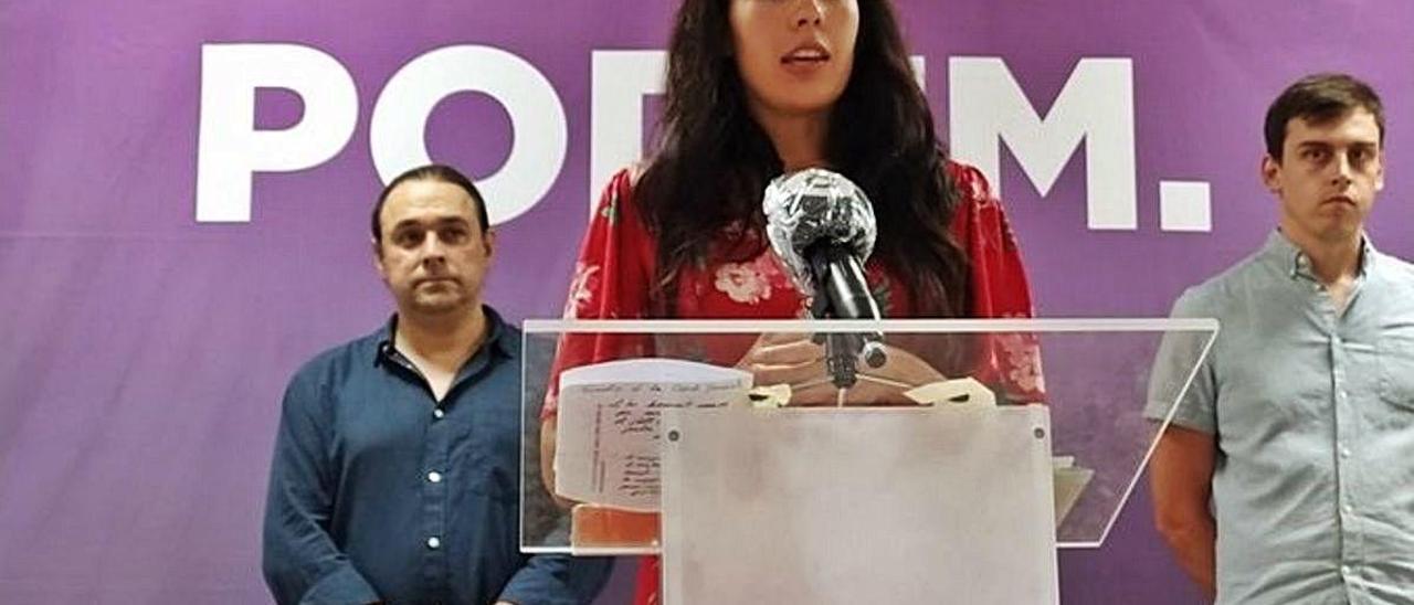 La síndica de Unides Podem en las Cortes, Naiara Davó, ayer en la sede del partido.