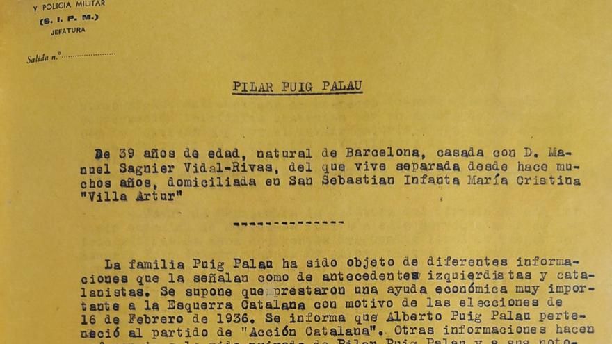 Informe del Servicio de Información y Policía Militar sobre Pilar Puig Palau.