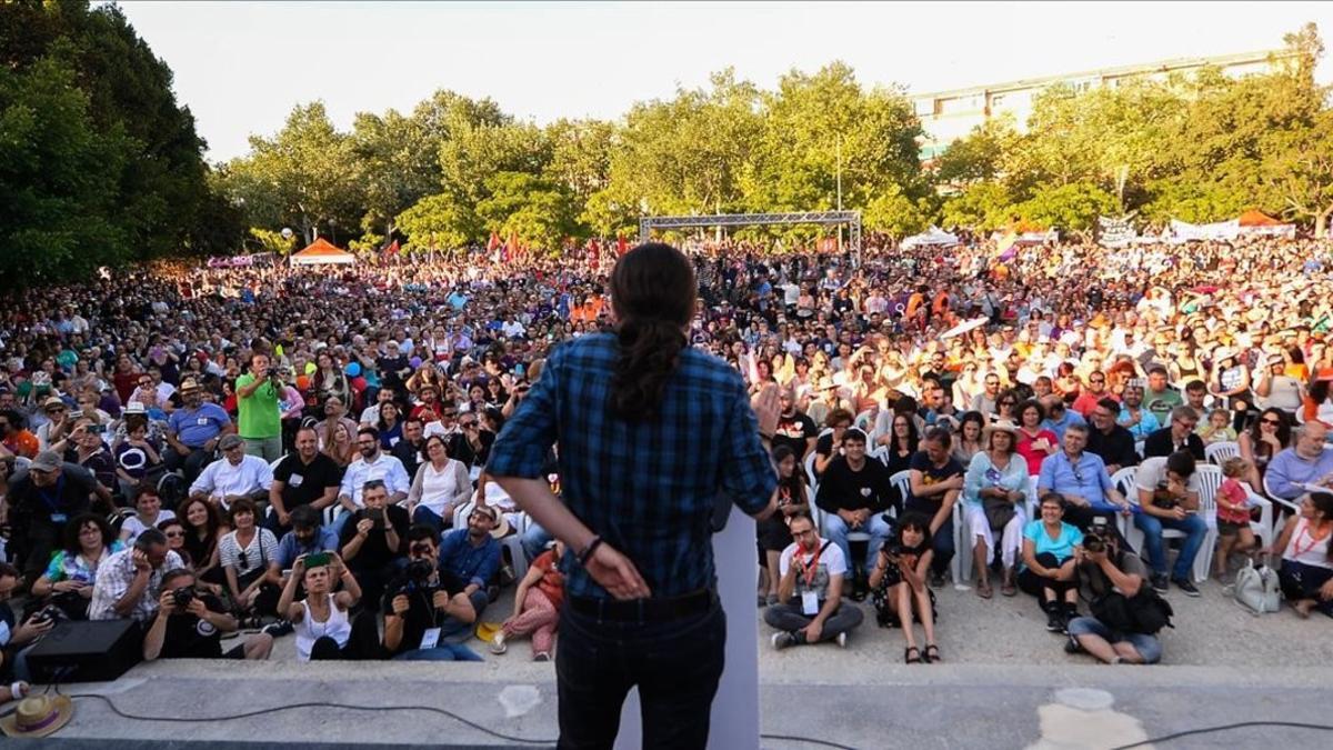 Pablo Iglesias durante un mitin en la campaña electoral del 26-J.