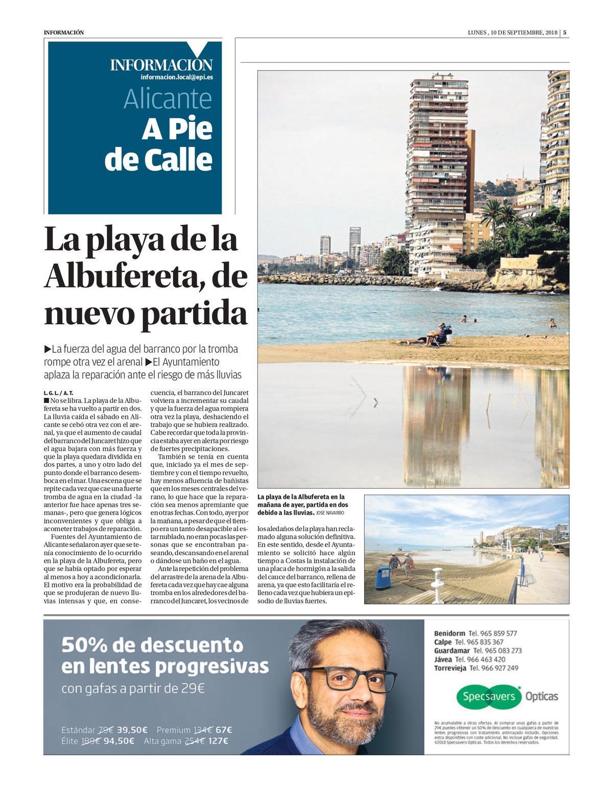 La playa de la albufereta volvió a sufrir graves daños en 2018.