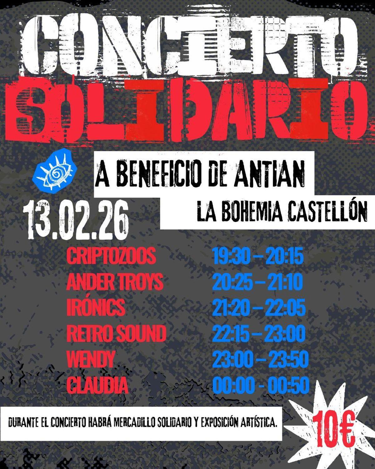 Cartel del concierto solidario en La Bohemia.