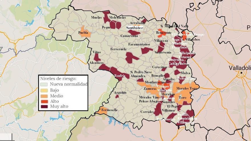 Mapa de contagios COVID por municipios en Zamora