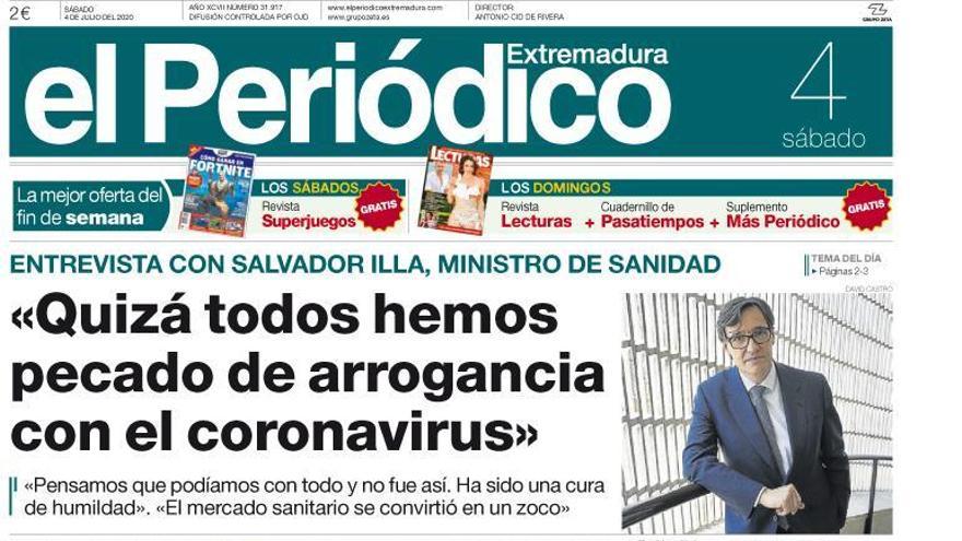 Esta es la portada de EL PERIÓDICO EXTREMADURA correspondiente al día 4 de julio del 2020