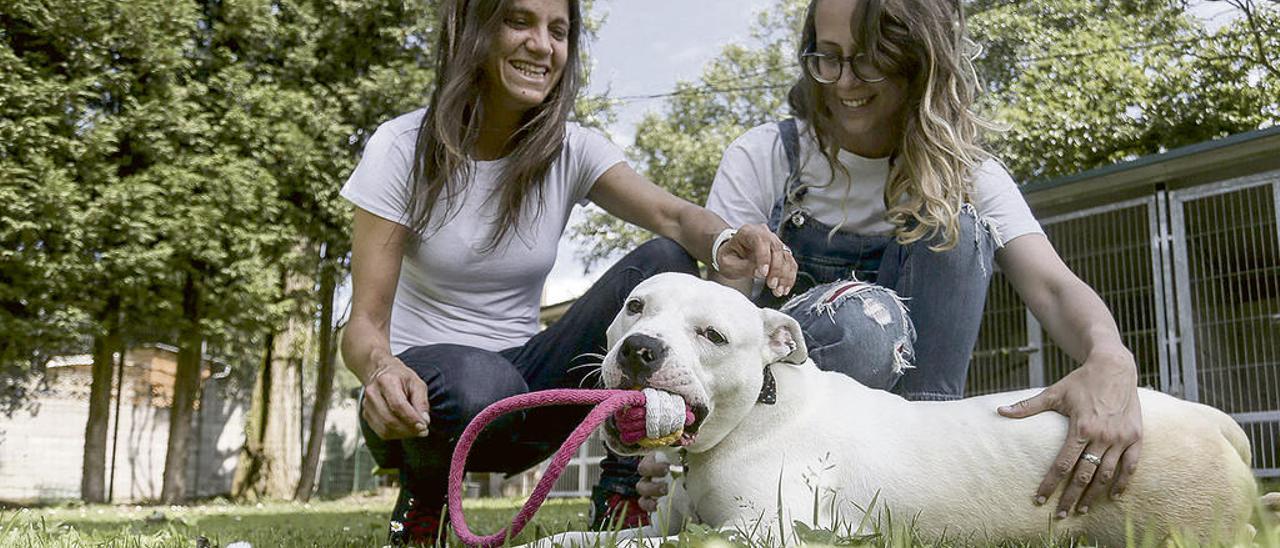 Eva Rodríguez, a la izquierda, y Marta Álvarez juegan con &quot;Olga&quot;