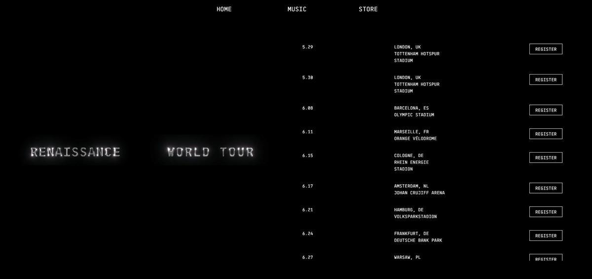 Algunes de les ciutats que formen part del tour  ‘Renaissance World Tour’ de Beyoncé