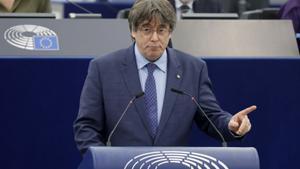 Carles Puigdemont, al desembre, durant la seva intervenció al Parlament Europeu.    | RONALD WITTEK / EFE / EPA