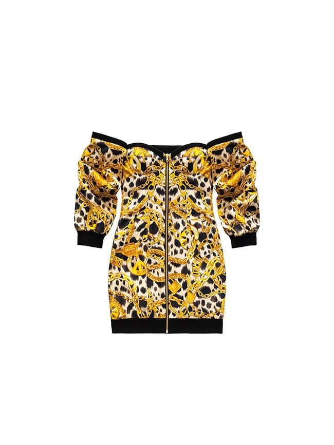 Todas las imágenes de la colección de Moschino x H&M: vestido estampado leopardo y cadenas