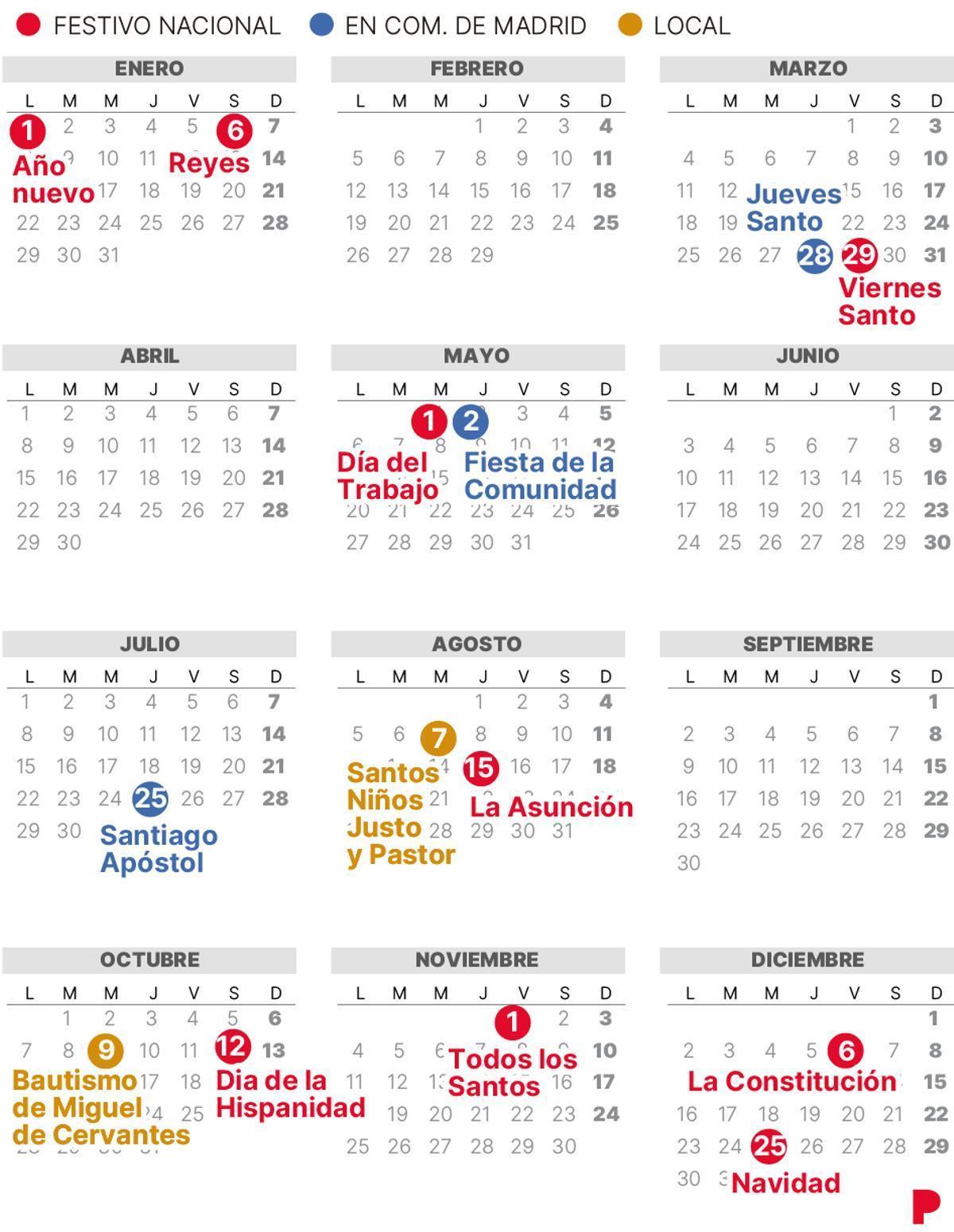 Calendario laboral de Alcalá de Henares del 2024 (con todos los festivos).
