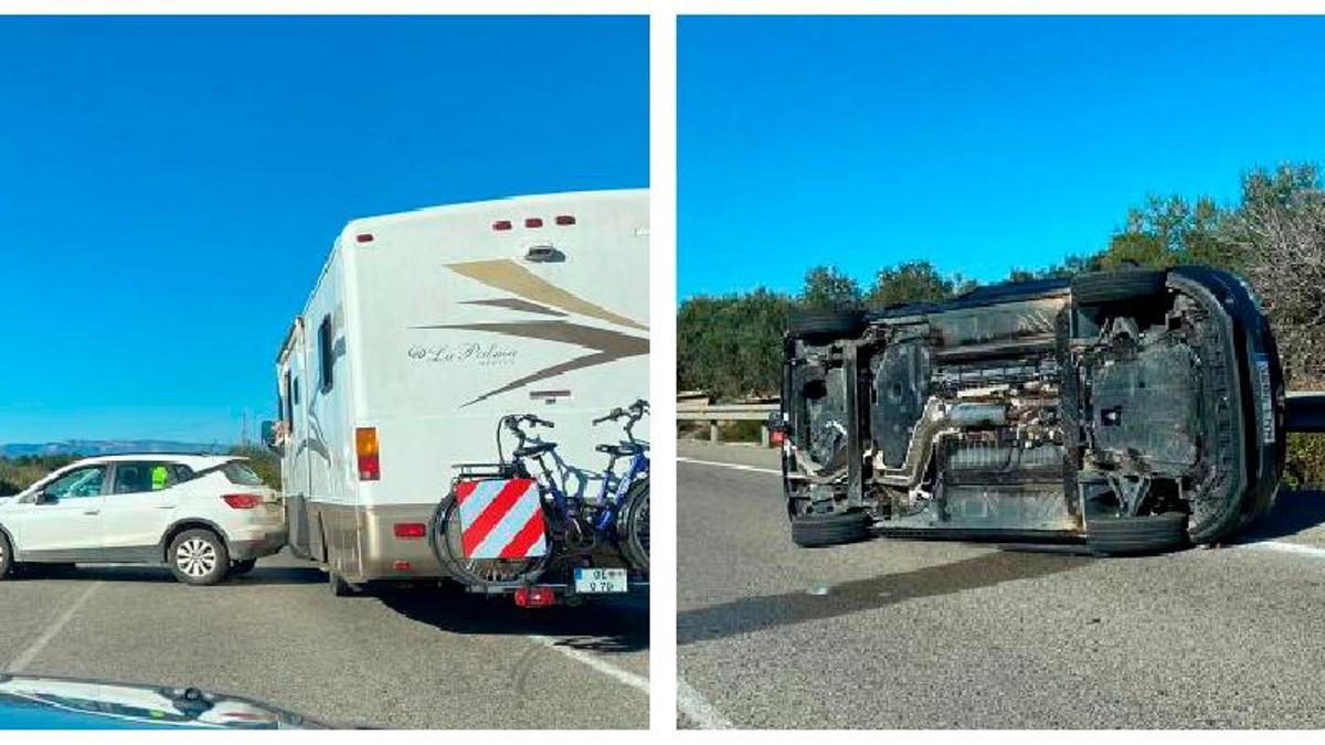 Imagen de cómo han quedado los vehículos tras el accidente de tráfico en la nacional 232.