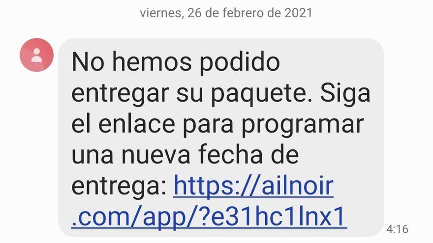 Estafa mediante SMS avisando de la recogida de un paquete