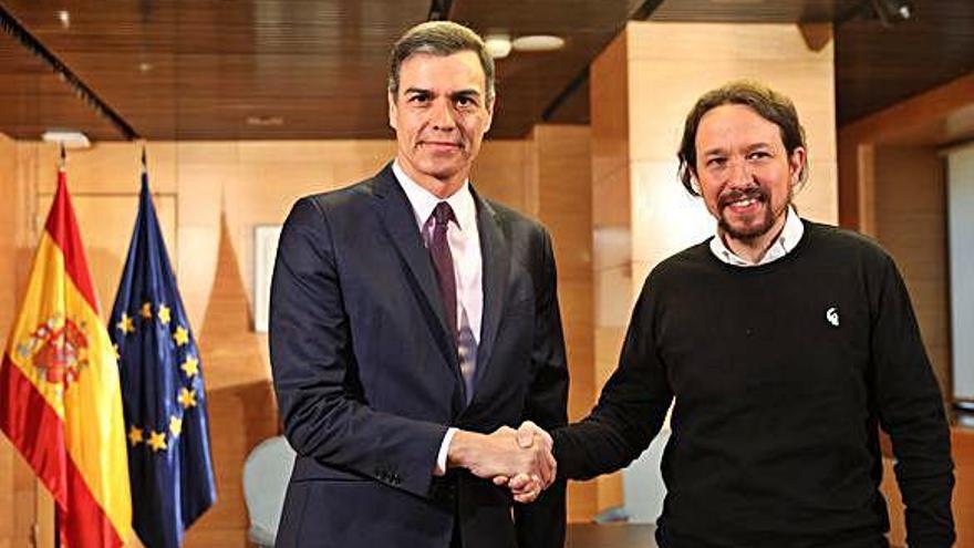 Pedro Sánchez i Pablo Iglesias, després d&#039;una reunió que van mantenir el juny d&#039;enguany