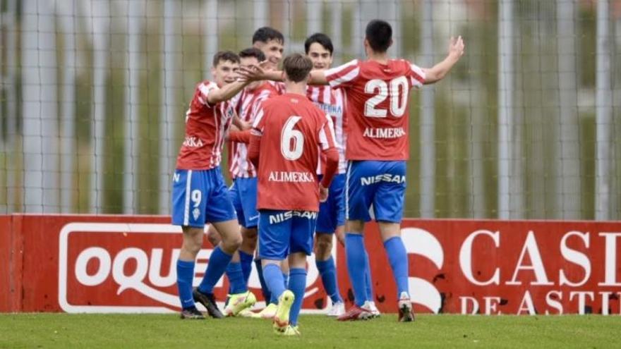 El Juvenil A, ayer, celebra la victoria ante el Lugo. | Rsg