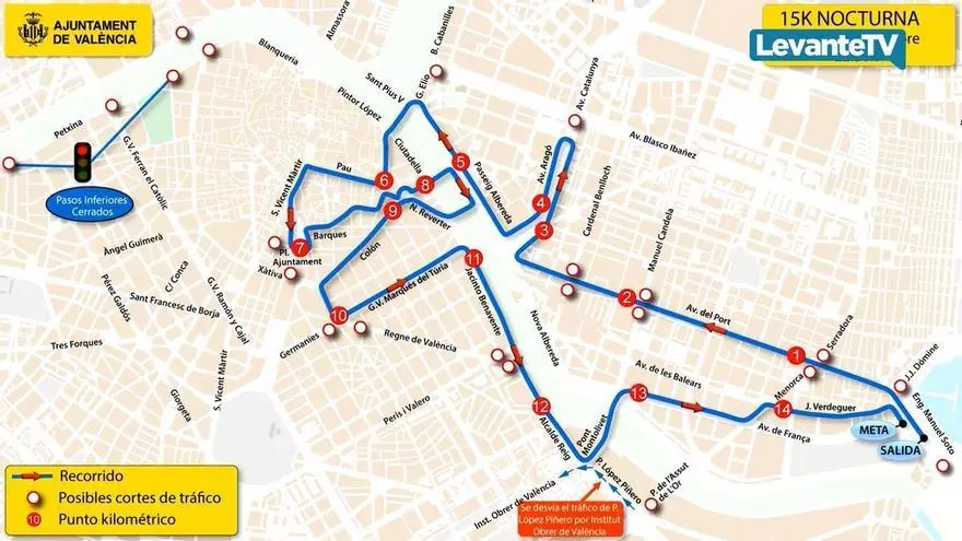 Valencia celebra este sábado la 15K Nocturna con un dispositivo especial de tráfico