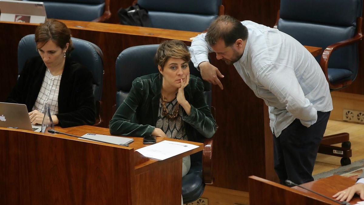 La exportavoz de Podemos, Lorena Ruiz-Huerta en un pleno de la Asamblea de Madrid en el 2018