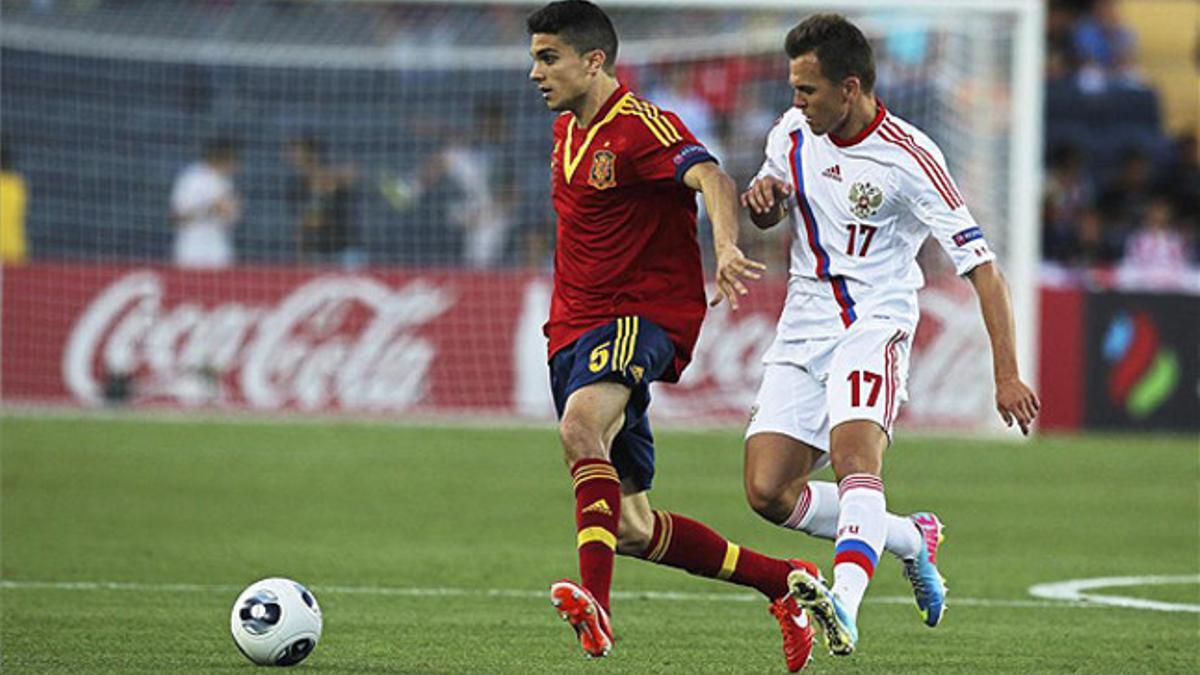 Marc Bartra, durante el partido del Europeo sub-21 que enfrentó a España y Rusia en Jerusalén en junio