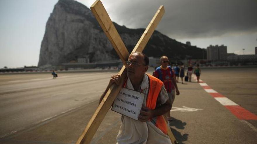 Justo Marquez a su llegada a la frontera con Gibraltar.